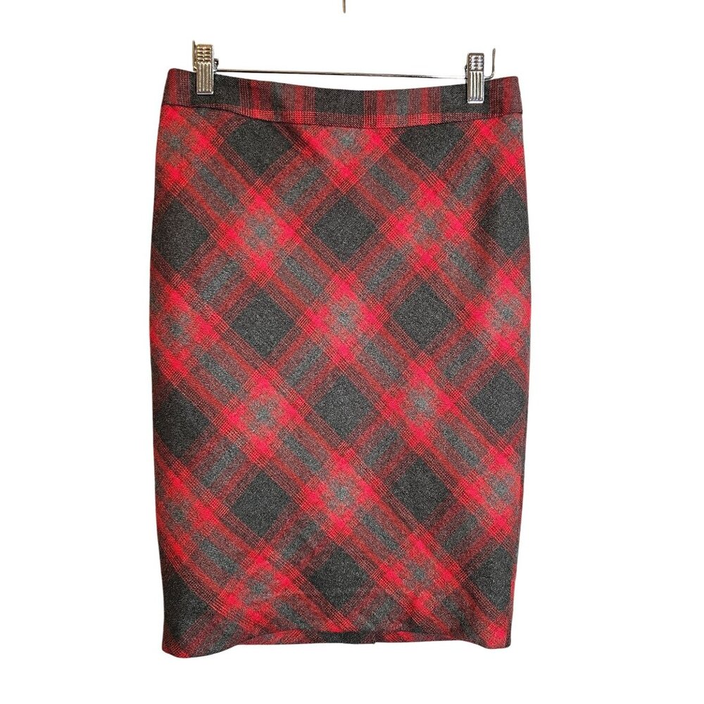 The Limited Womens Plaid Pencil Skirt Size 2 Red & Gray Polyester Blend